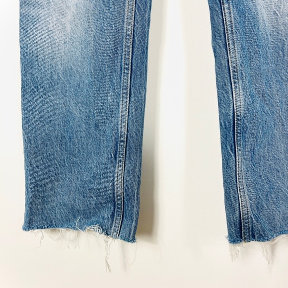 Zara Blue Denim Raw Hem Slim Straight Leg Cropped Jeans - Picture 4 of 4